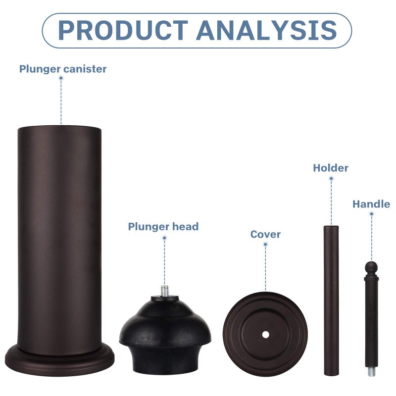 DOWRY Anti-Hand Off Bronze Toilet Plunger with Holder for Bathroom Powerful Efficient Force Suction Cup Heavy Duty  Deep Cleaning - Image 4